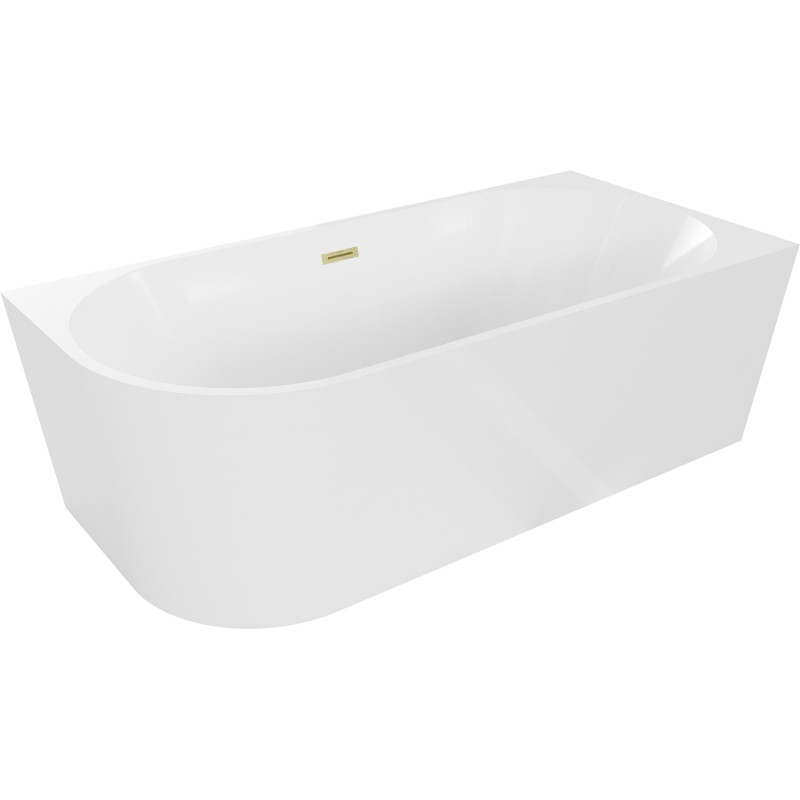 Mexen Mia baignoire autoportante d'angle droite 160 x 75 cm, blanche, trop-plein or brossé - 52691607500P-55