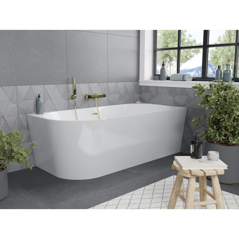 Mexen Mia baignoire autoportante d'angle droit 160 x 75 cm, blanche, trop-plein or brossé - 52691607500P-55