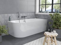 Mexen Mia baignoire autoportante d'angle droite 160 x 75 cm, blanche, trop-plein gun gray brossé - 52691607500P-66