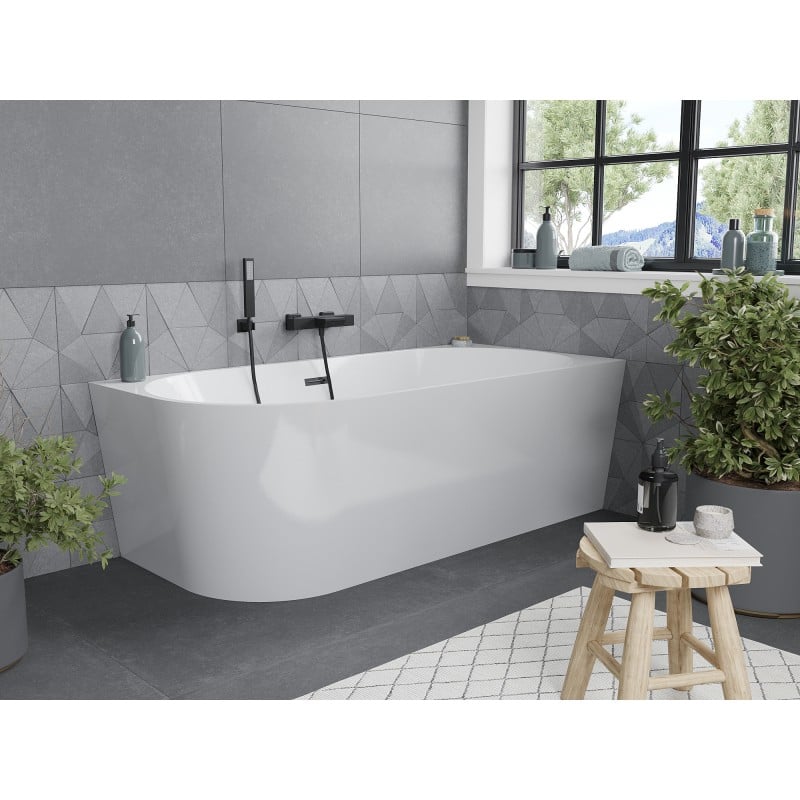 Mexen Mia baignoire autoportante d'angle droite 160 x 75 cm, blanche, trop-plein noir - 52691607500P-70