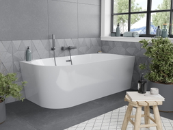 Mexen Mia baignoire autoportante d'angle droit 160 x 75 cm, blanche, trop-plein en métal armé - 52691607500P-95