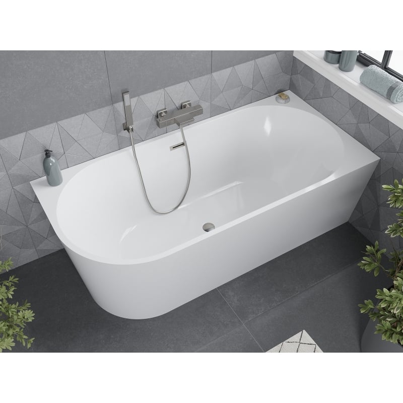 Mexen Mia baignoire autoportante d'angle droite 160 x 75 cm, blanche, trop-plein nickel brossé - 52691607500P-97