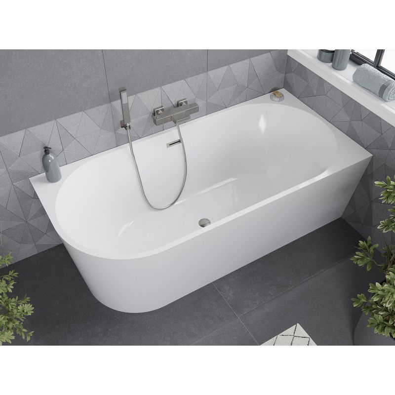 Mexen Mia baignoire îlot d'angle droit 160 x 75 cm, blanche, trop-plein nickel brossé - 52691607500P-97