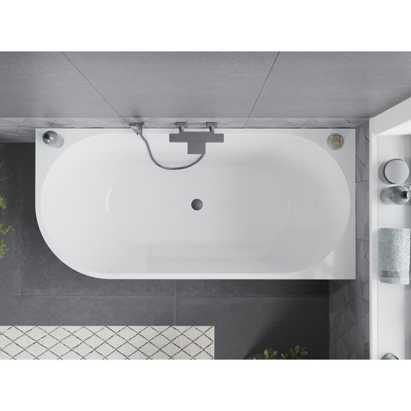 Mexen Mia baignoire autoportante d'angle droite 160 x 75 cm, blanche, trop-plein gun metal - 52691607500P-95