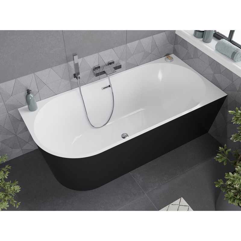 Mexen Mia baignoire autoportante d'angle droite 160 x 75 cm, blanche/noire, trop-plein chromé - 52691607575P-01