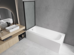 Mexen Vega baignoire rectangulaire 150 x 70 cm avec habillage et paroi 1 volet 80 cm, motif noir - 550115070X9308017070