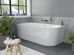Mexen Mia baignoire autoportante d'angle gauche 170 x 80 cm, blanche, trop-plein doré brossé - 52691708000L-55