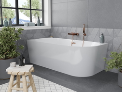Baignoire d'angle Mexen Mia autoportante gauche 170 x 80 cm, blanche, trop-plein en or rose - 52691708000L-60