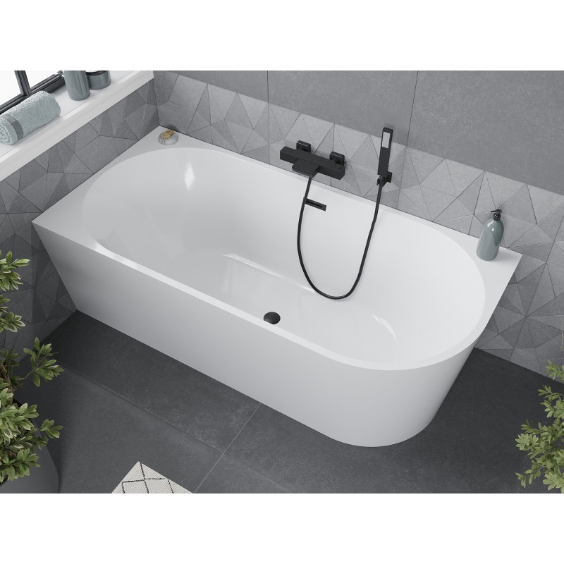 Mexen Mia baignoire îlot d'angle gauche 170 x 80 cm, blanche, trop-plein noir - 52691708000L-70