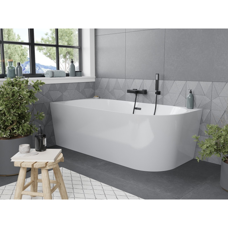 Mexen Mia baignoire îlot d'angle gauche 170 x 80 cm, blanche, trop-plein noir - 52691708000L-70