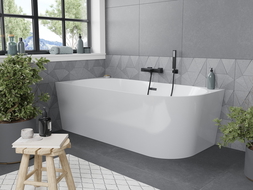 Mexen Mia baignoire autoportante d'angle gauche 170 x 80 cm, blanc, trop-plein noir - 52691708000L-70