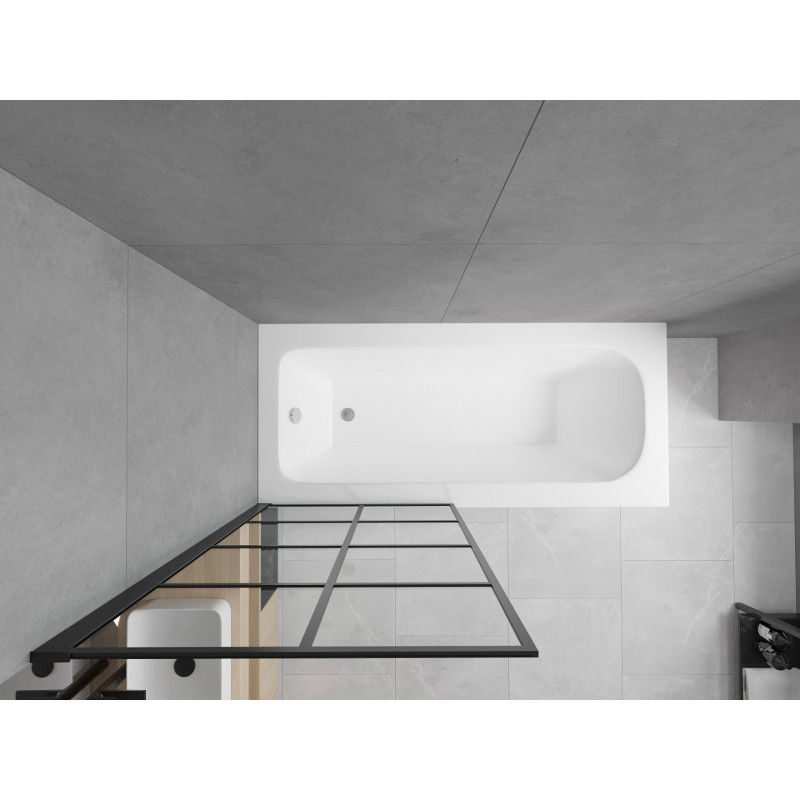 Mexen Vega baignoire rectangulaire 150 x 70 cm avec tablier et paroi de douche 1 volet 80 cm, motif noir - 550115070X9308017077