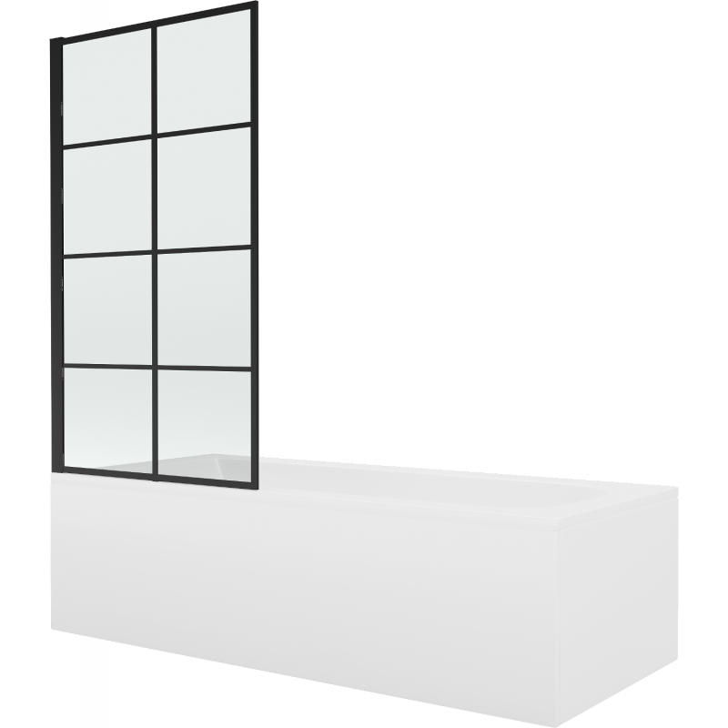 Mexen Vega baignoire rectangulaire 150 x 70 cm avec tablier et paroi de douche 1 volet 80 cm, motif noir - 550115070X9308017077