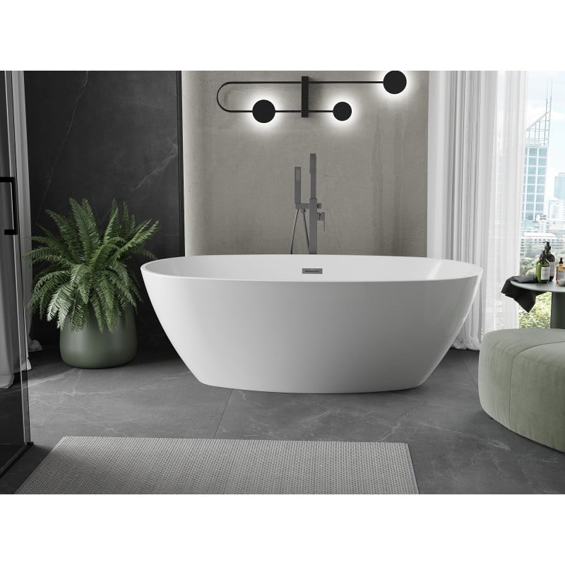 Mexen Eris baignoire autoportante 155 x 80 cm, blanche, trop-plein en métal gun - 53441558000-95