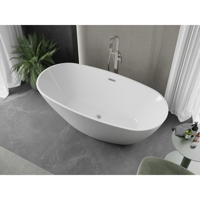 Mexen Eris baignoire autoportante 155 x 80 cm, blanche, trop-plein en nickel brossé - 53441558000-97