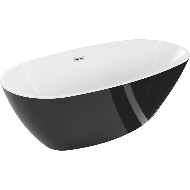 Baignoire Mexen Eris autoportante 155 x 80 cm, blanche/noire, trop plein chrome - 53441558075-01