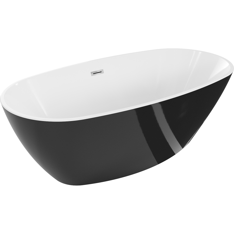 Mexen Eris baignoire autoportante 155 x 80 cm, blanc/noir, trop-plein chromé - 53441558075-01