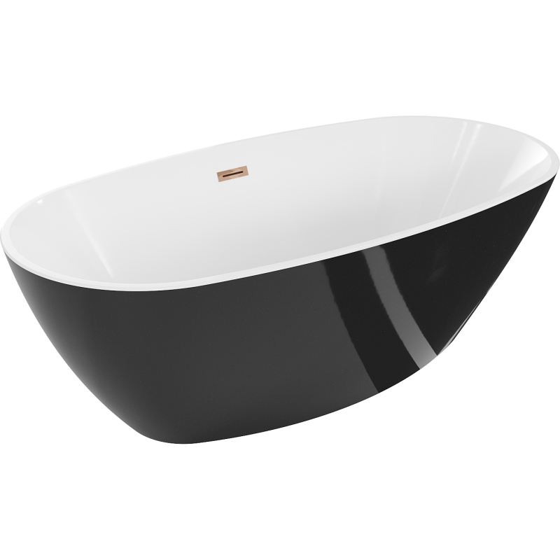 Baignoire autoportante Mexen Eris 155 x 80 cm, blanche/noire, trop plein en or rose - 53441558075-60