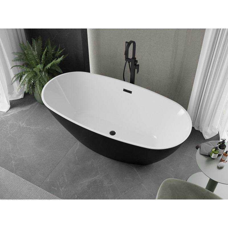 Mexen Eris baignoire autoportante 155 x 80 cm, blanche/noire, trop-plein noir - 53441558075-70