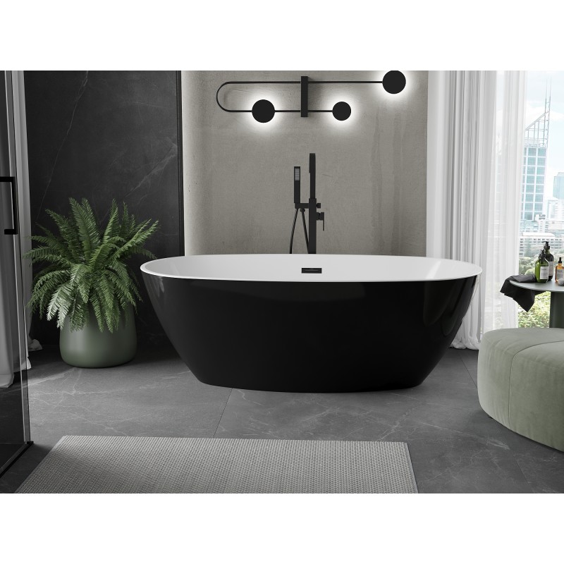Mexen Eris baignoire autoportante 155 x 80 cm, blanche/noire, trop-plein noir - 53441558075-70