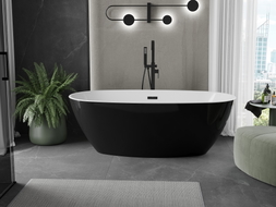 Mexen Eris baignoire autoportante 155 x 80 cm, blanche/noire, trop-plein noir - 53441558075-70