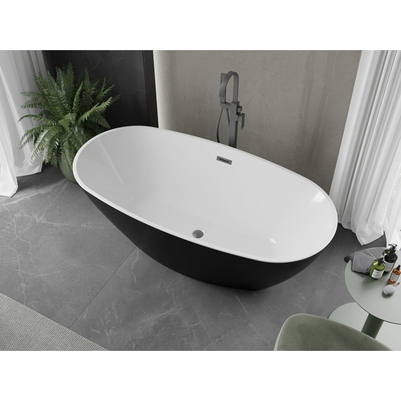 Mexen Eris baignoire autoportante 155 x 80 cm, blanche/noire, trop-plein gun metal - 53441558075-95