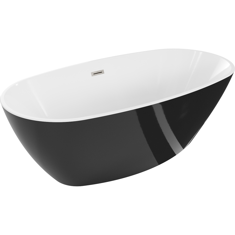 Baignoire Mexen Eris autoportante 155 x 80 cm, blanche/noire, avec trop-plein en nickel brossé - 53441558075-97