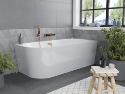 Mexen Mia baignoire autoportante d'angle droite 170 x 80 cm, blanche, trop-plein or rose - 52691708000P-60