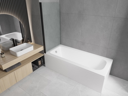 Mexen Vega baignoire rectangulaire 160 x 70 cm avec habillage et paroi de douche 1 volet 70 cm, transparent, noir