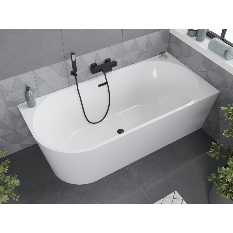 Mexen Mia baignoire autoportante d'angle droite 170 x 80 cm, blanche, trop-plein noir - 52691708000P-70