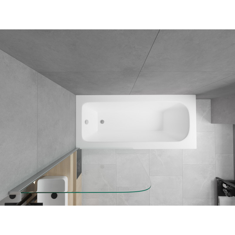 Mexen Vega baignoire rectangulaire 160 x 70 cm avec habillage et paroi de douche à 1 volet 75 cm, transparent, chromé