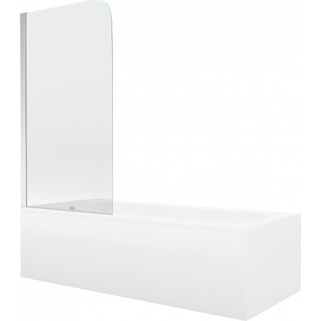 Mexen Vega baignoire rectangulaire 160 x 70 cm avec habillage et paroi de douche à 1 volet 75 cm, transparent, chromé