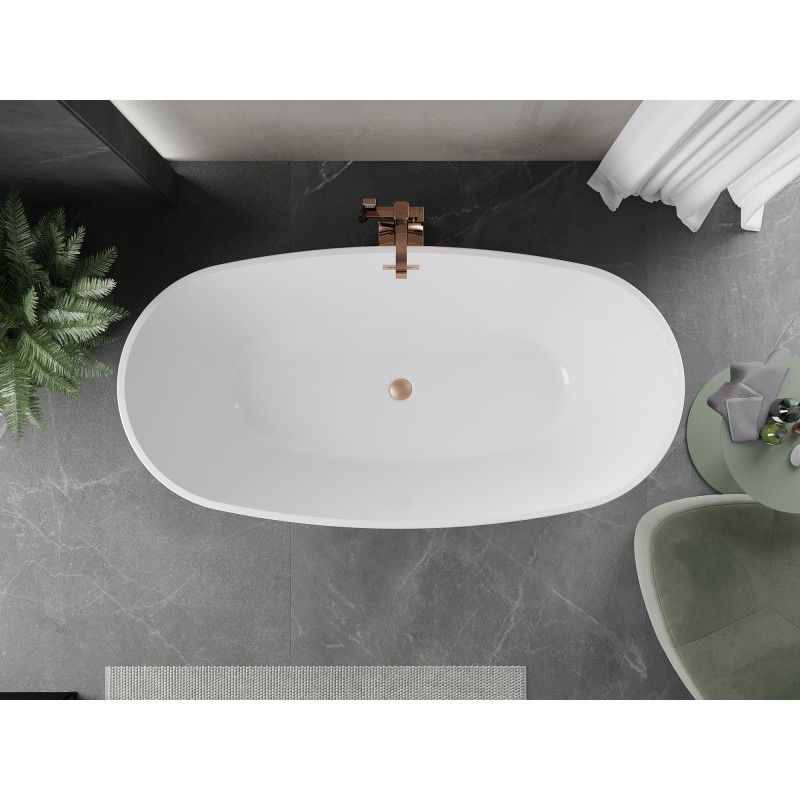 Mexen Eris baignoire autoportante 170 x 80 cm, blanche, trop-plein cuivre brossé - 53441708000-65