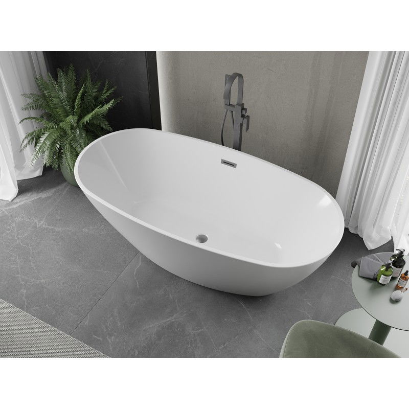 Mexen Eris baignoire autoportante 170 x 80 cm, blanche, trop-plein gris métallisé brossé - 53441708000-66