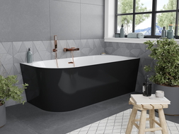 Baignoire Mexen Mia d’angle droite 170 x 80 cm, blanche/noire, trop-plein doré rose - 52691708075P-60