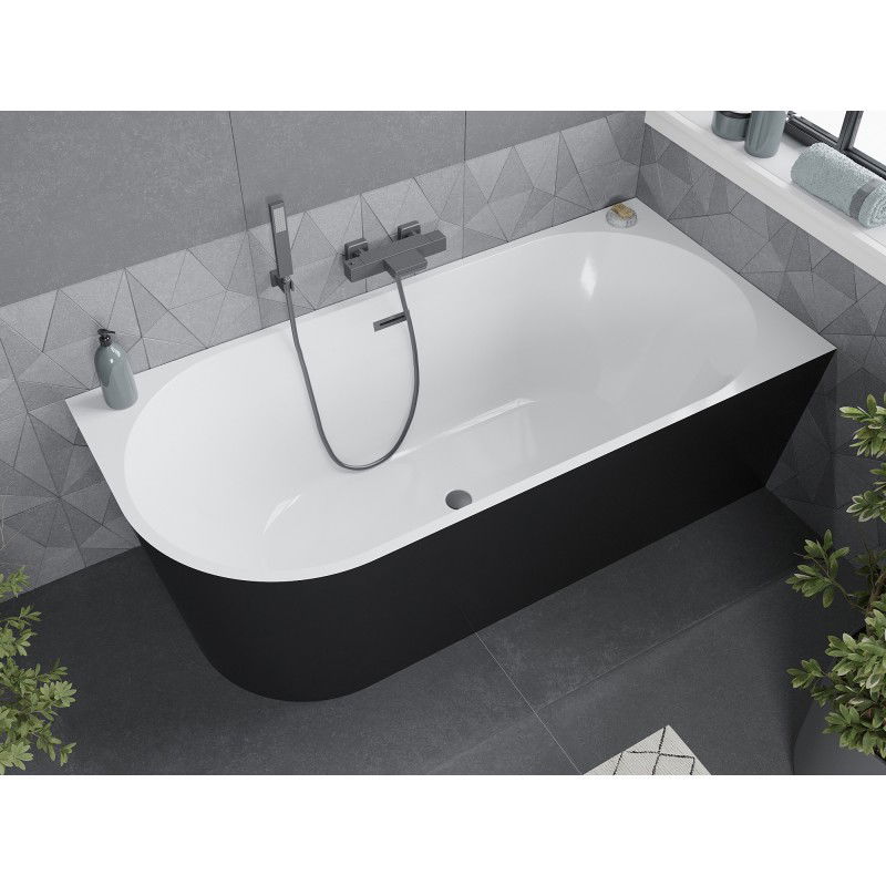 Mexen Mia baignoire autoportante d'angle droit 170 x 80 cm, blanc/noir, trop-plein gun metal - 52691708075P-95