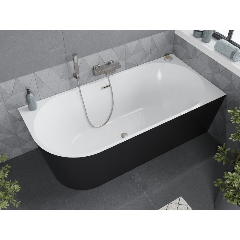 Mexen Mia baignoire autoportante d'angle droite 170 x 80 cm, blanc/noir, trop-plein nickel brossé - 52691708075P-97