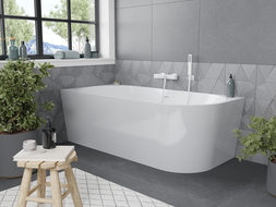 Baignoire Mexen Mia à angle gauche libre de 180 x 80 cm, blanche, débordement blanc - 52691808000L-20
