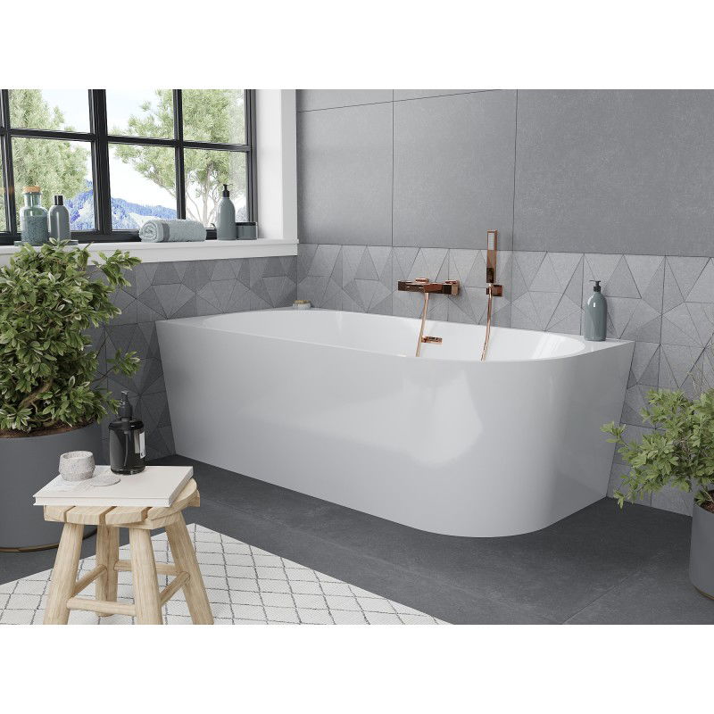 Mexen Mia bain autoportante d'angle gauche 180 x 80 cm, blanc, trop-plein or rose - 52691808000L-60