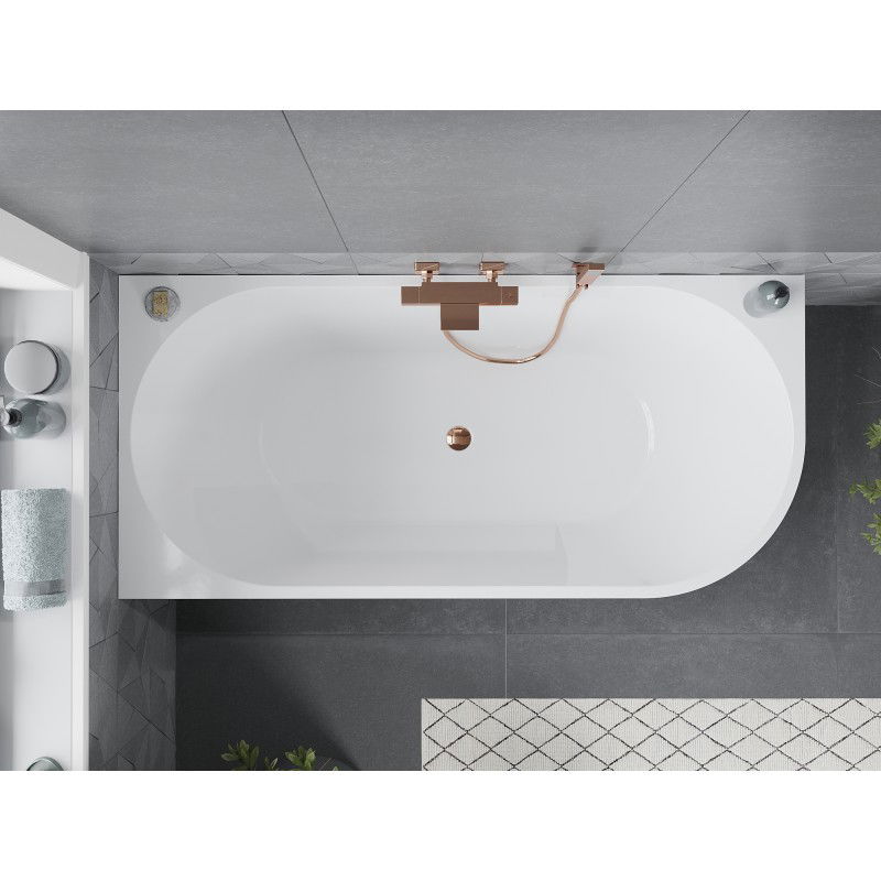 Mexen Mia bain autoportante d'angle gauche 180 x 80 cm, blanc, trop-plein or rose - 52691808000L-60