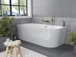 Mexen Mia baignoire îlot angulaire gauche 180 x 80 cm, blanche, évacuation dorée - 52691808000L-50