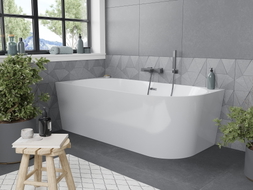 Mexen Mia baignoire îlot d'angle gauche 180 x 80 cm, blanche, trop-plein gris fusil brossé - 52691808000L-66