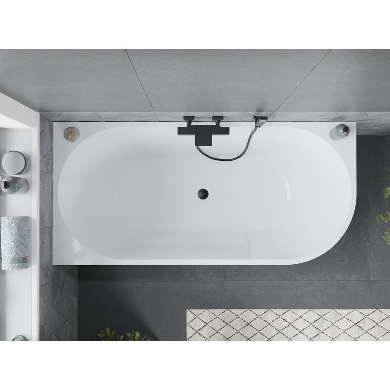 Mexen Mia baignoire autoportante d'angle gauche 180 x 80 cm, blanche, trop-plein noir - 52691808000L-70