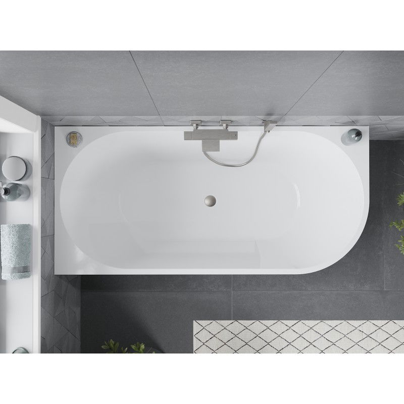 Mexen Mia baignoire autoportante d'angle gauche 180 x 80 cm, blanche, trop-plein nickel brossé - 52691808000L-97