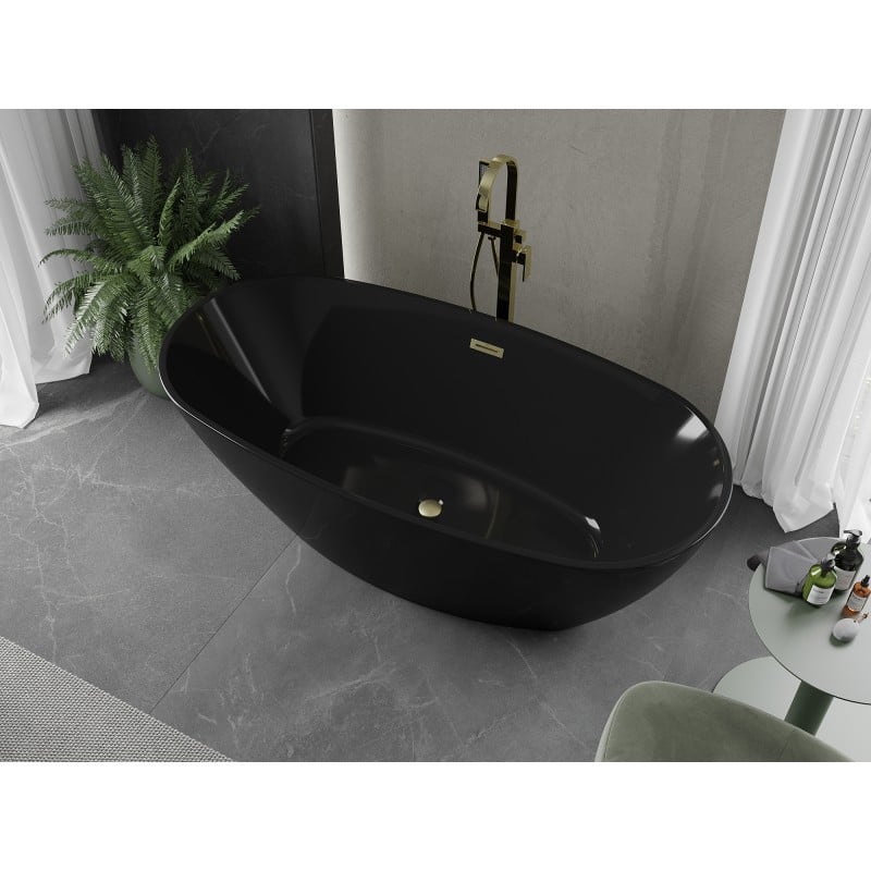 Mexen Eris baignoire autoportante 170 x 80 cm, noire, trop-plein or brossé - 53441708070-55