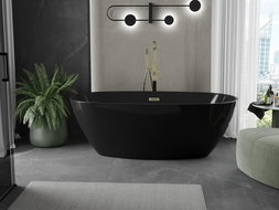 Baignoire libre Mexen Eris 170 x 80 cm, noire, trop-plein en or brossé - 53441708070-55