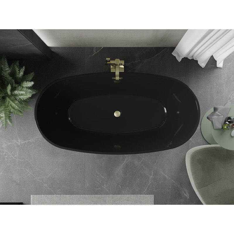Mexen Eris baignoire autoportante 170 x 80 cm, noire, trop-plein doré brossé - 53441708070-55