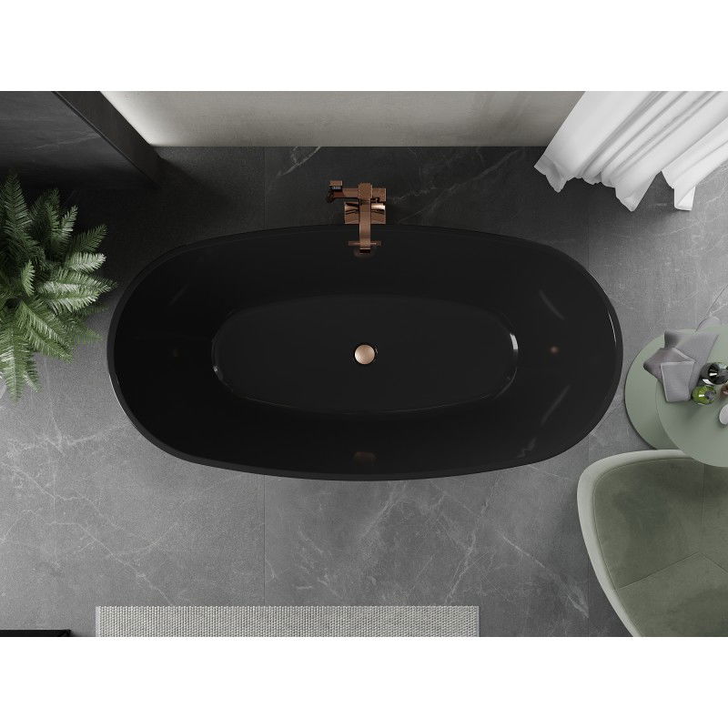Mexen Eris baignoire autoportante 170 x 80 cm, noire, trop-plein cuivre brossé - 53441708070-65