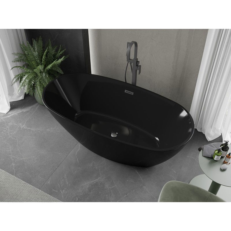 Mexen Eris baignoire autoportante 170 x 80 cm, noire, trop-plein gun gray brossé - 53441708070-66