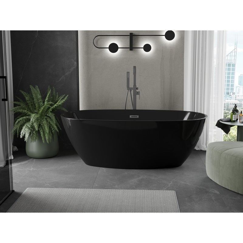 Mexen Eris baignoire autoportante 170 x 80 cm, noire, trop-plein gris canon brossé - 53441708070-66